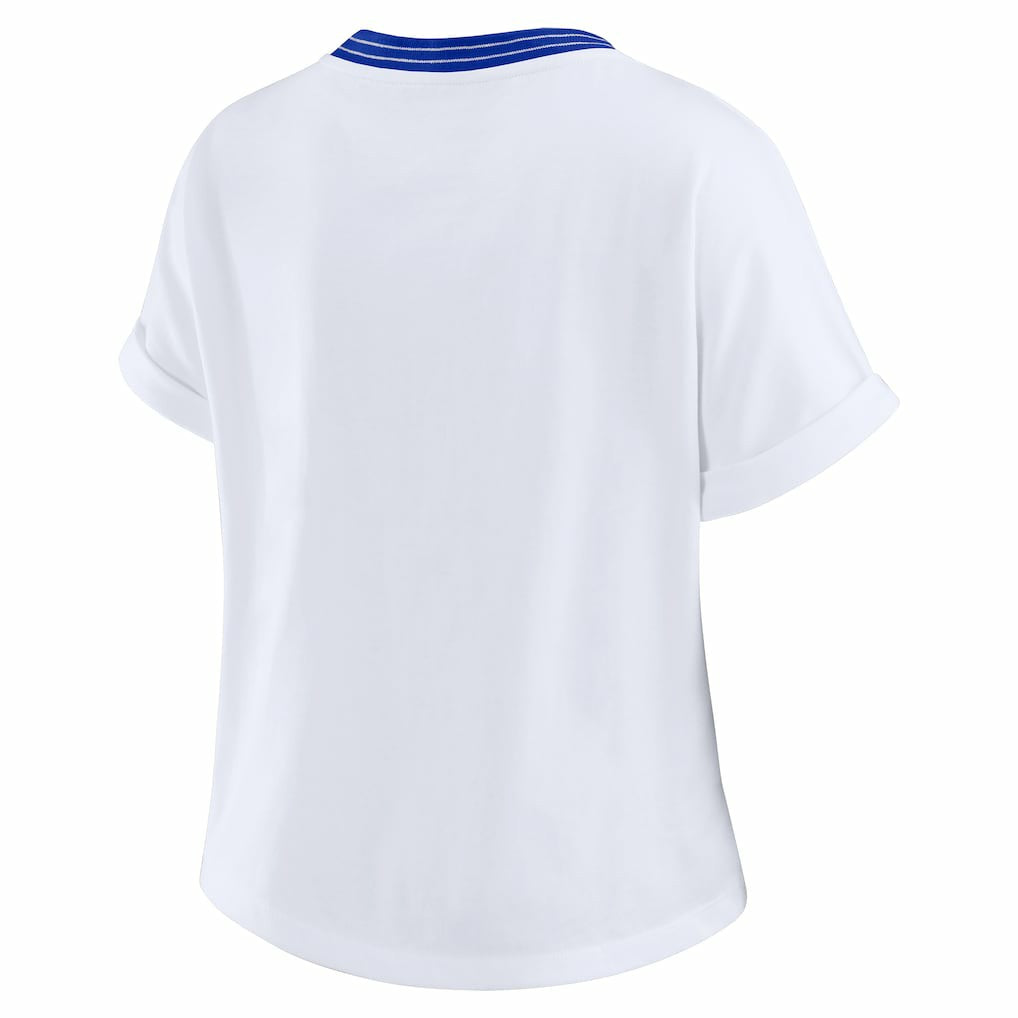 Los Angeles Rams WEAR by Erin Andrews Women's Cropped Center Stripe Dolman T-Shirt White