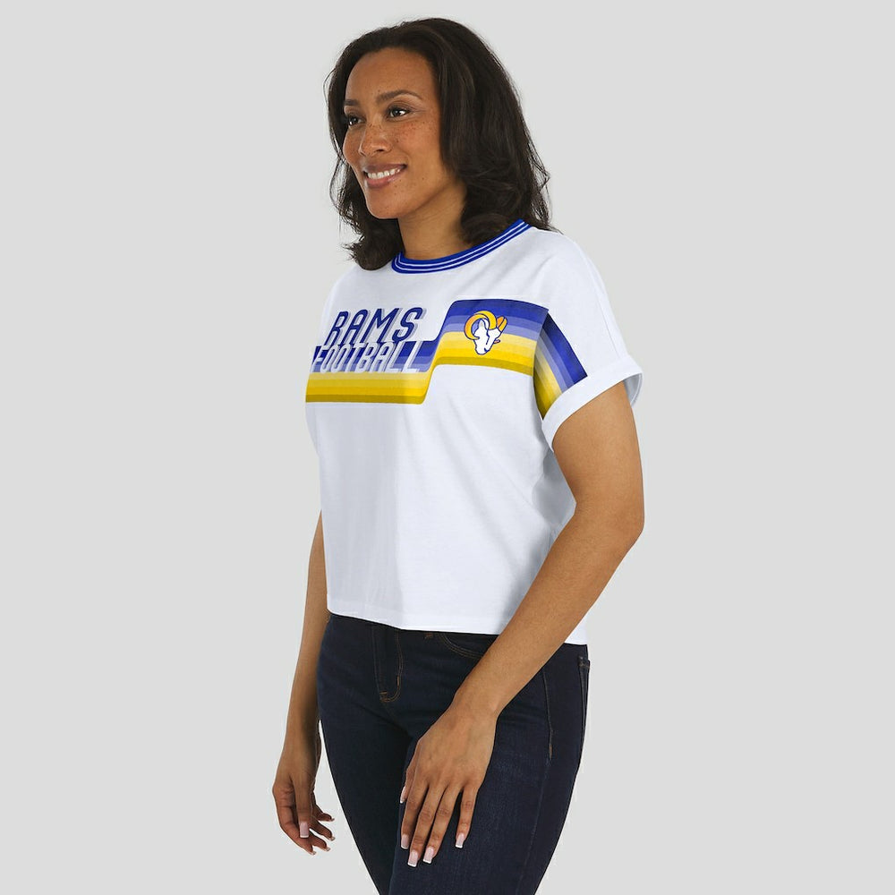 Los Angeles Rams WEAR by Erin Andrews Women's Cropped Center Stripe Dolman T-Shirt White