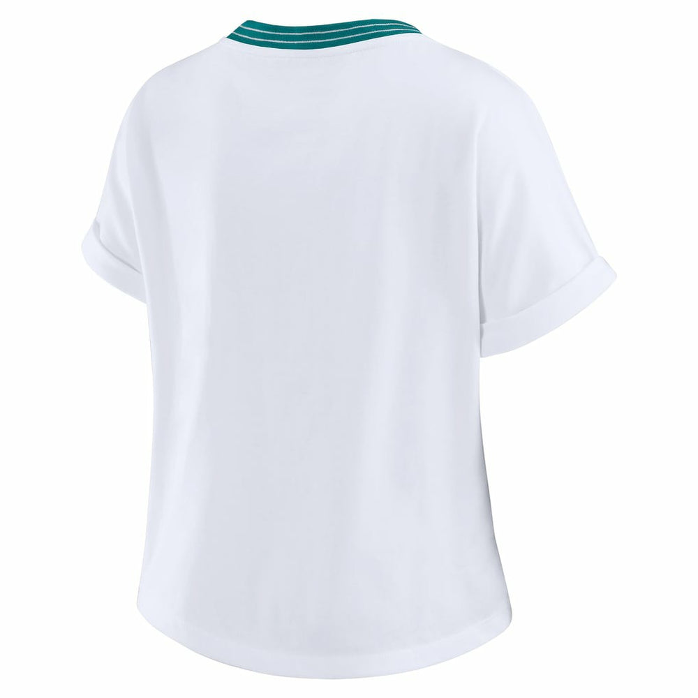 Miami Dolphins WEAR by Erin Andrews Women's Cropped Center Stripe Dolman T-Shirt White