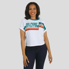 Miami Dolphins WEAR by Erin Andrews Women's Cropped Center Stripe Dolman T-Shirt White