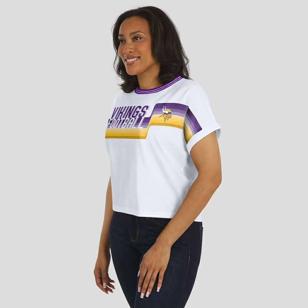Minnesota Vikings WEAR by Erin Andrews Women's Cropped Center Stripe Dolman T-Shirt White