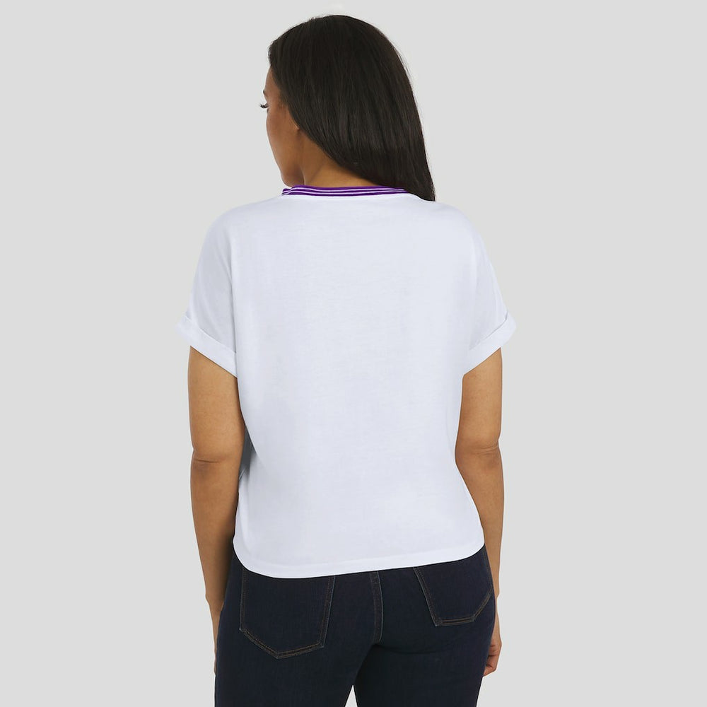 Minnesota Vikings WEAR by Erin Andrews Women's Cropped Center Stripe Dolman T-Shirt White