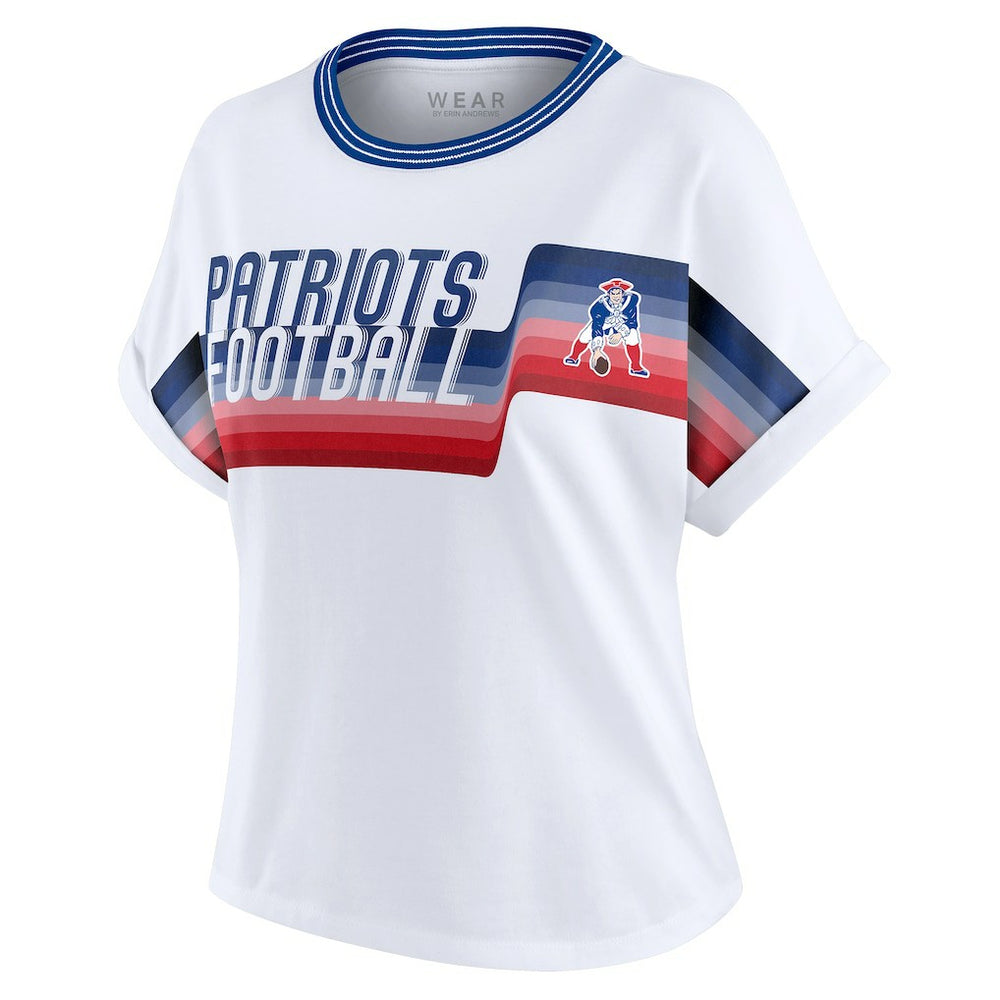 New England Patriots WEAR by Erin Andrews Women's Cropped Center Stripe Dolman T-Shirt White