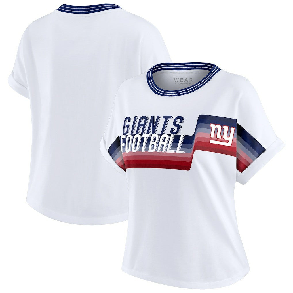 New York Giants WEAR by Erin Andrews Women's Cropped Center Stripe Dolman T-Shirt White
