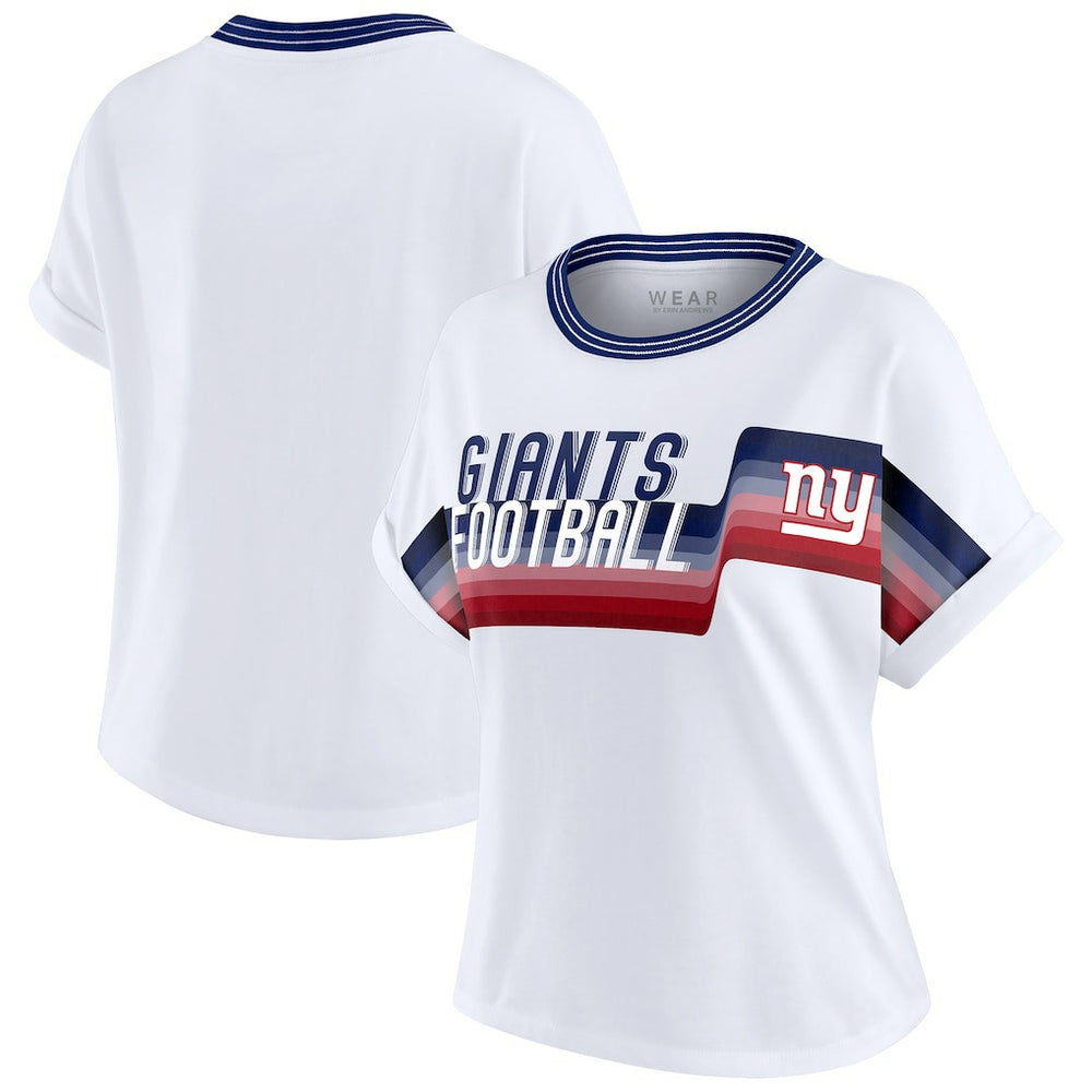 New York Giants WEAR by Erin Andrews Women's Cropped Center Stripe Dolman T-Shirt White