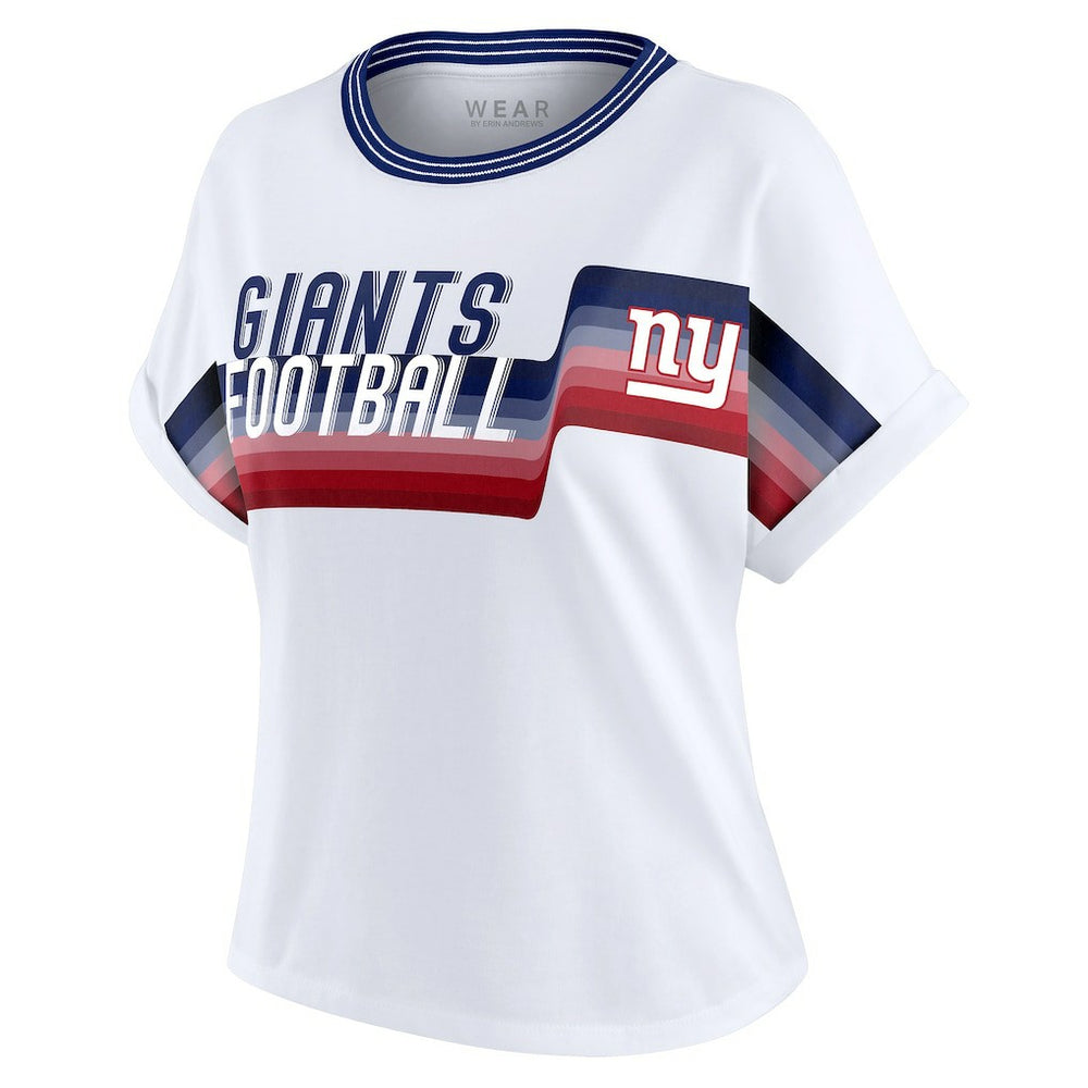 New York Giants WEAR by Erin Andrews Women's Cropped Center Stripe Dolman T-Shirt White