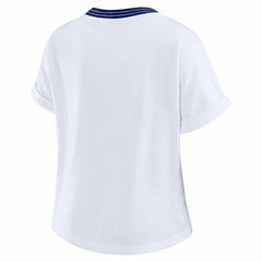 New York Giants WEAR by Erin Andrews Women's Cropped Center Stripe Dolman T-Shirt White