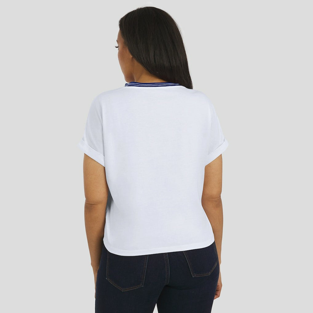 New York Giants WEAR by Erin Andrews Women's Cropped Center Stripe Dolman T-Shirt White