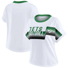New York Jets WEAR by Erin Andrews Women's Cropped Center Stripe Dolman T-Shirt White