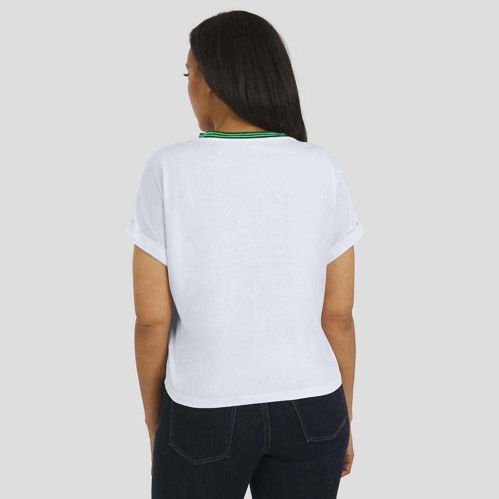 New York Jets WEAR by Erin Andrews Women's Cropped Center Stripe Dolman T-Shirt White
