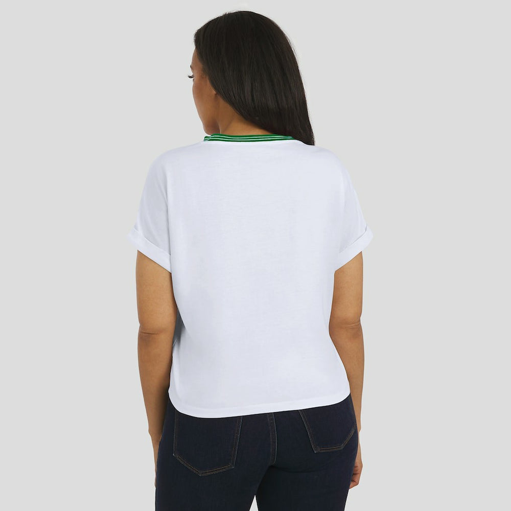 New York Jets WEAR by Erin Andrews Women's Cropped Center Stripe Dolman T-Shirt White