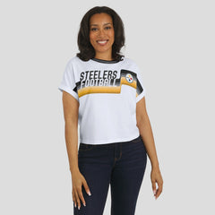 Pittsburgh Steelers WEAR by Erin Andrews Women's Cropped Center Stripe Dolman T-Shirt White
