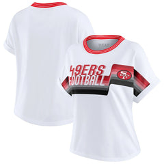 San Francisco 49ers WEAR by Erin Andrews Women's Cropped Center Stripe Dolman T-Shirt White