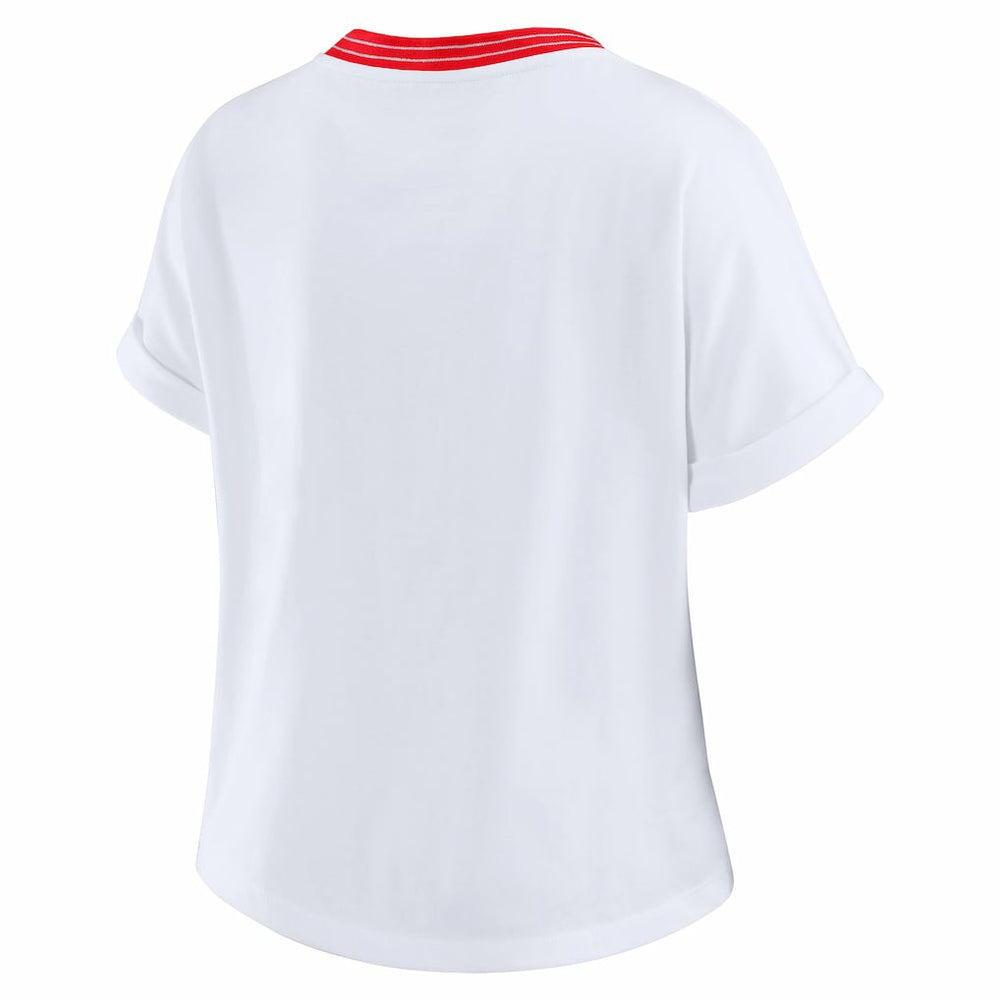 San Francisco 49ers WEAR by Erin Andrews Women's Cropped Center Stripe Dolman T-Shirt White