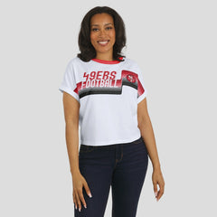 San Francisco 49ers WEAR by Erin Andrews Women's Cropped Center Stripe Dolman T-Shirt White