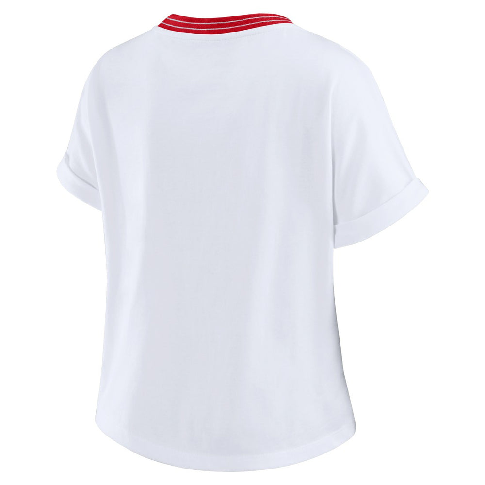 Tampa Bay Buccaneers WEAR by Erin Andrews Women's Cropped Center Stripe Dolman T-Shirt White