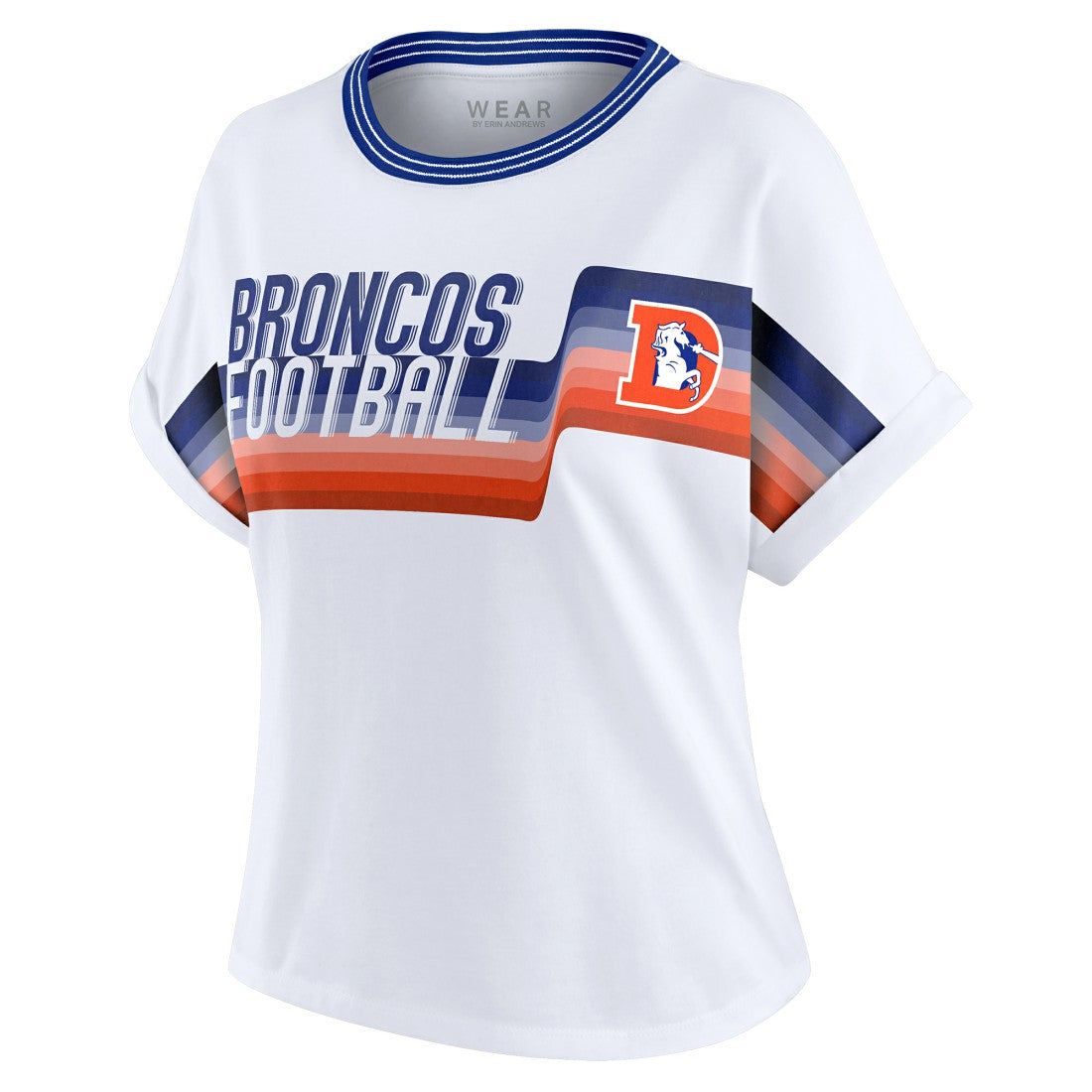 Denver Broncos WEAR by Erin Andrews Women's Cropped Center Stripe Dolman T-Shirt White