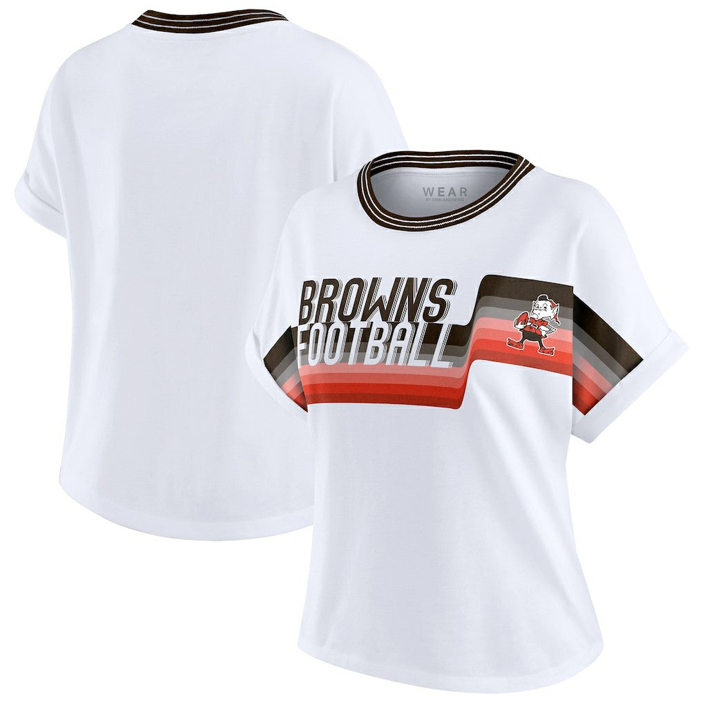 Cleveland Browns WEAR by Erin Andrews Women's Cropped Center Stripe Dolman T-Shirt White