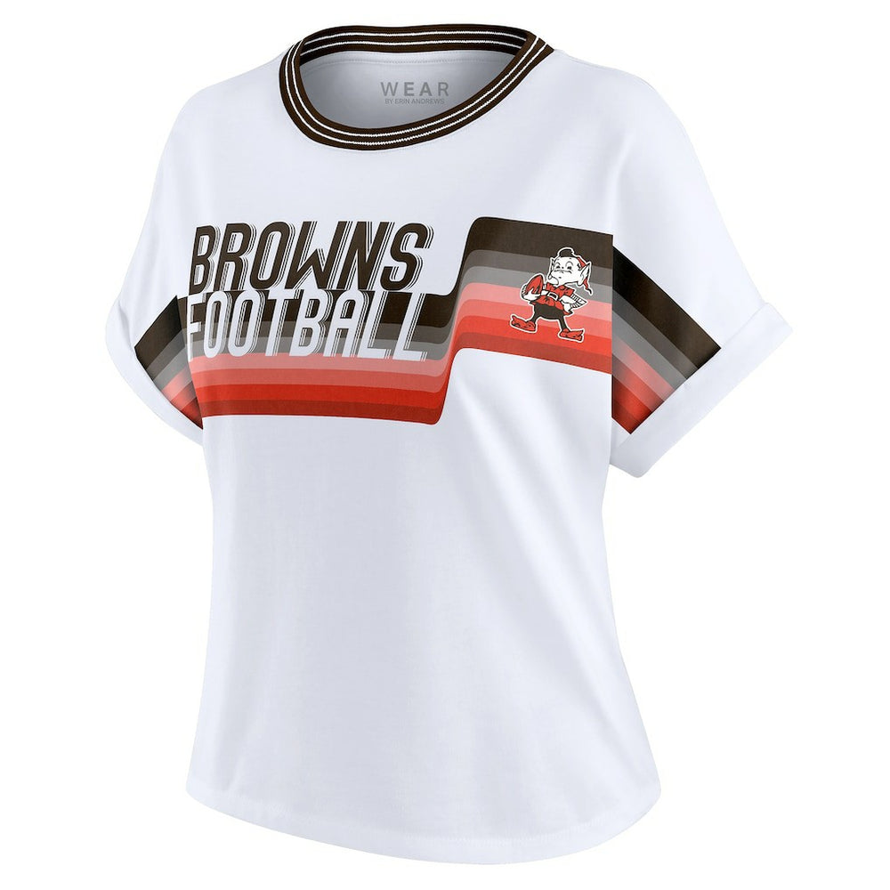 Cleveland Browns WEAR by Erin Andrews Women's Cropped Center Stripe Dolman T-Shirt White