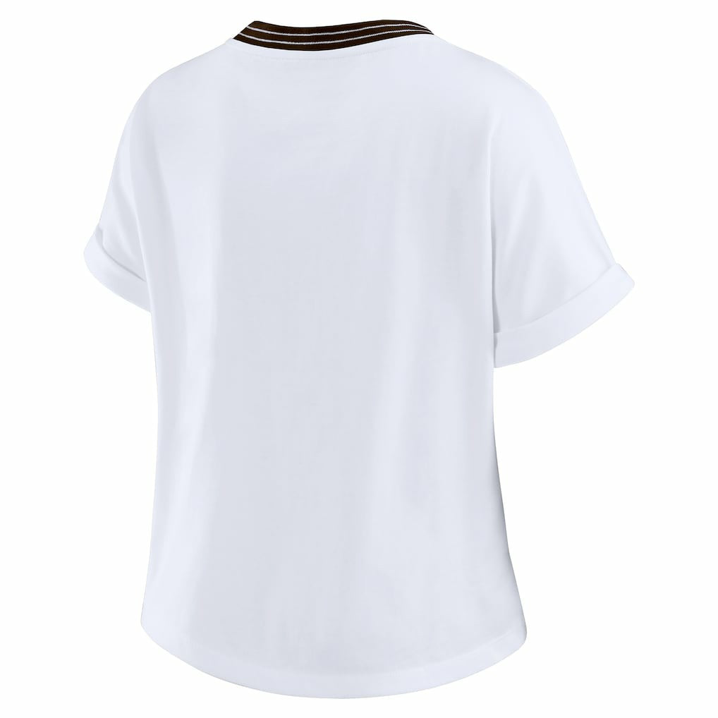 Cleveland Browns WEAR by Erin Andrews Women's Cropped Center Stripe Dolman T-Shirt White