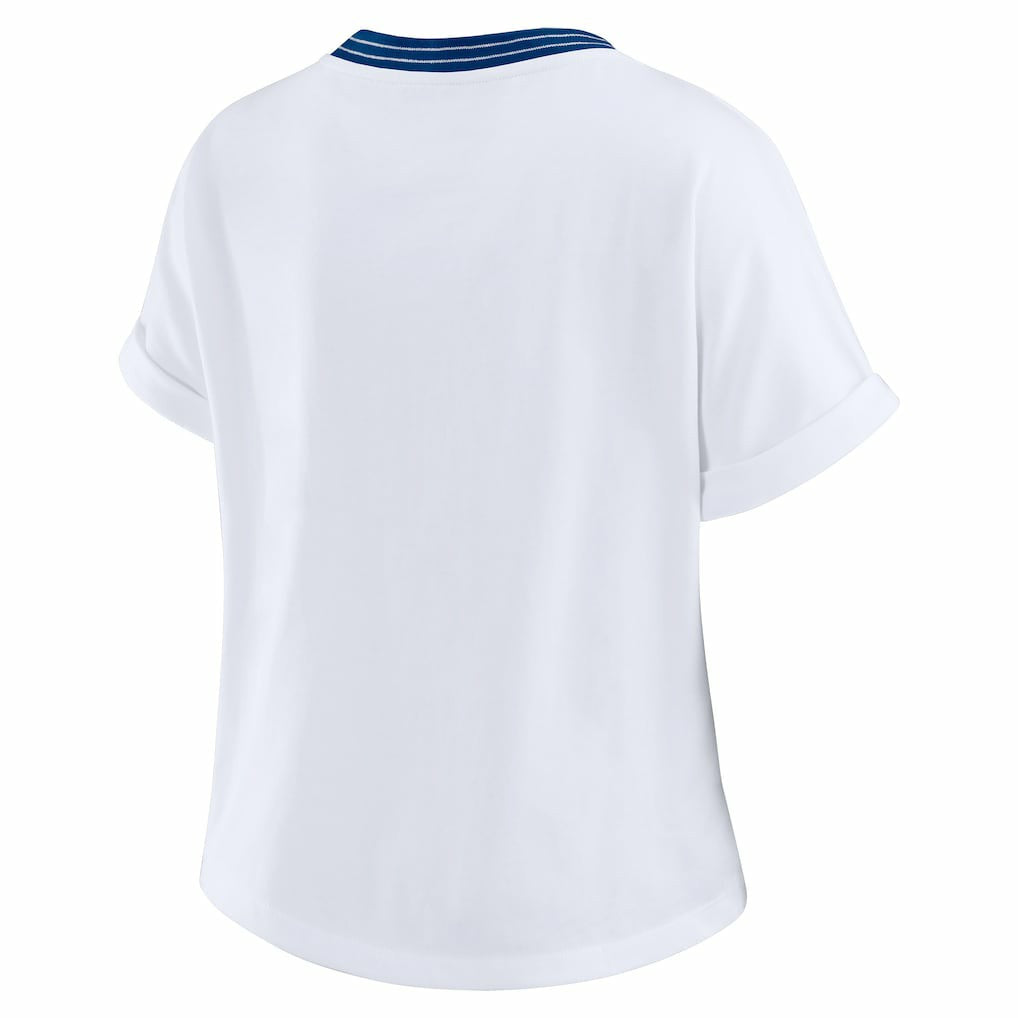 Indianapolis Colts WEAR by Erin Andrews Women's Cropped Center Stripe Dolman T-Shirt White