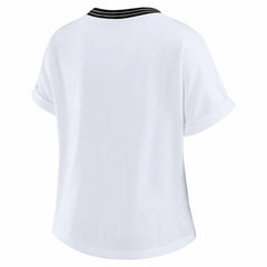 Jacksonville Jaguars WEAR by Erin Andrews Women's Cropped Center Stripe Dolman T-Shirt White
