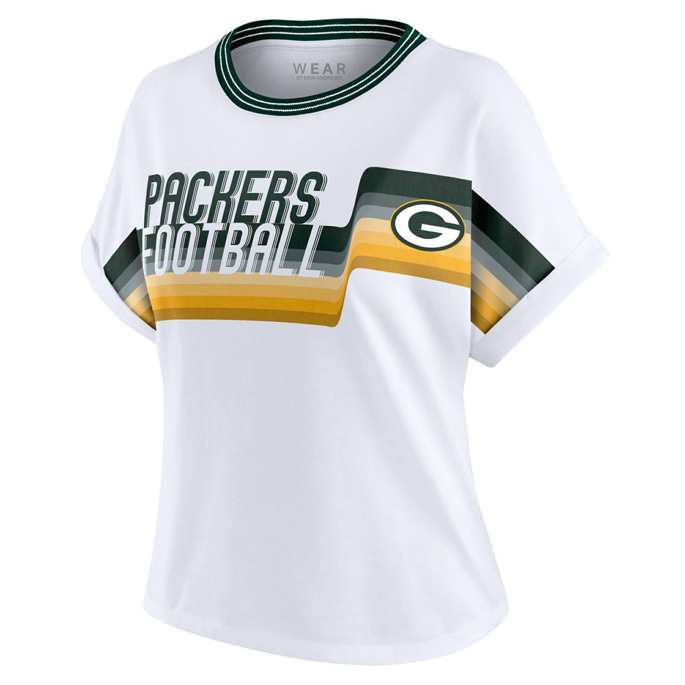 Green Bay Packers WEAR by Erin Andrews Women's Cropped Center Stripe Dolman T-Shirt White