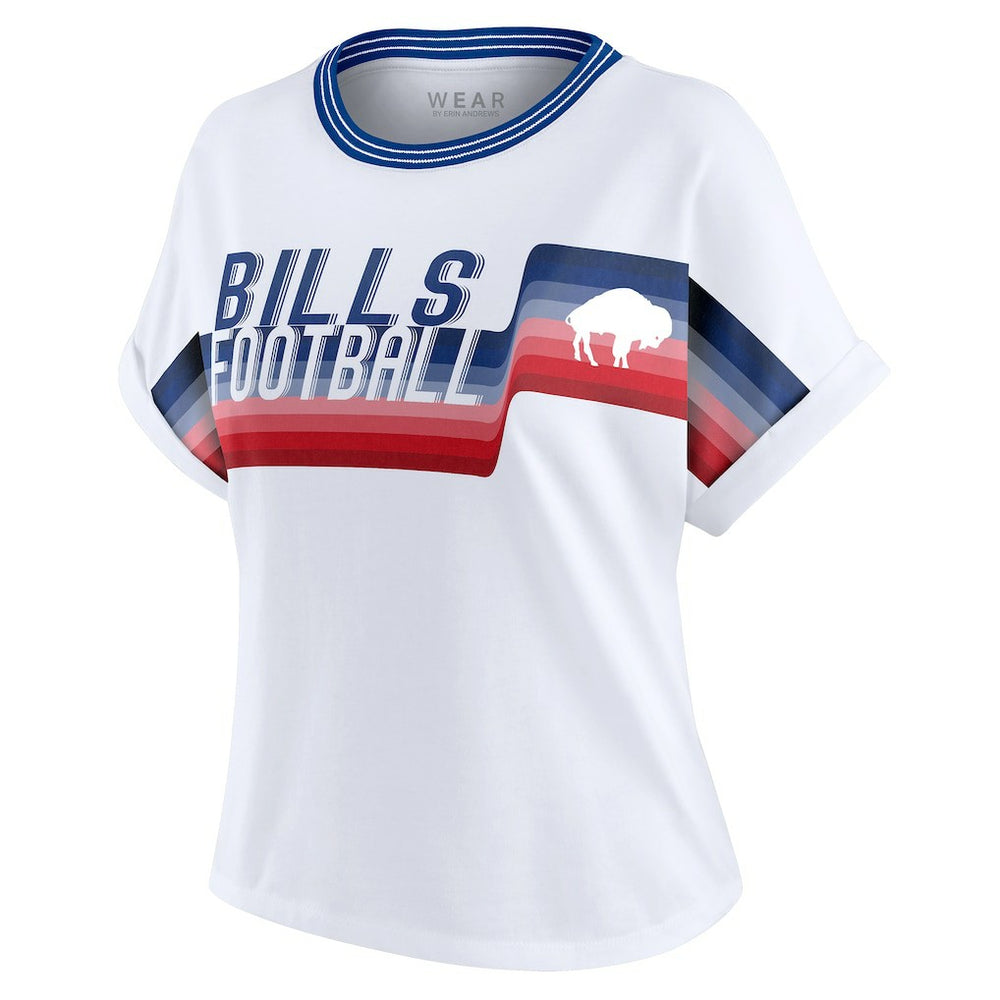 Buffalo Bills WEAR by Erin Andrews Women's Cropped Center Stripe Dolman T-Shirt White