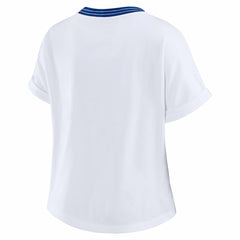 Buffalo Bills WEAR by Erin Andrews Women's Cropped Center Stripe Dolman T-Shirt White