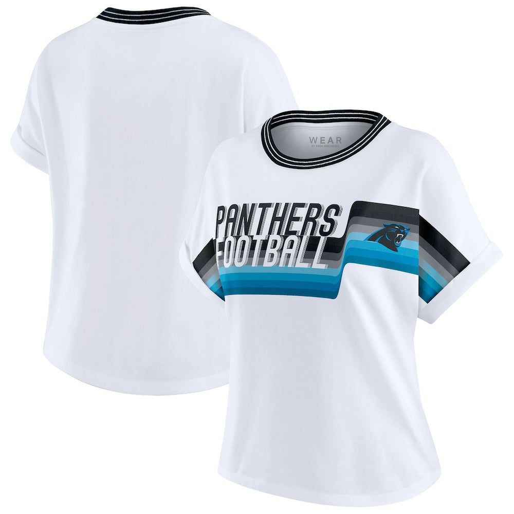 Carolina Panthers WEAR by Erin Andrews Women's Cropped Center Stripe Dolman T-Shirt White