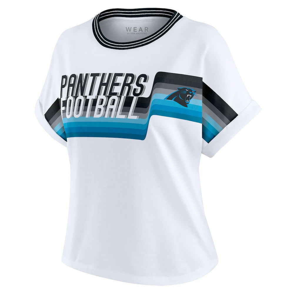 Carolina Panthers WEAR by Erin Andrews Women's Cropped Center Stripe Dolman T-Shirt White