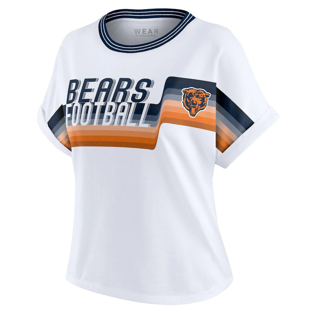 Chicago Bears WEAR by Erin Andrews Women's Cropped Center Stripe Dolman T-Shirt White