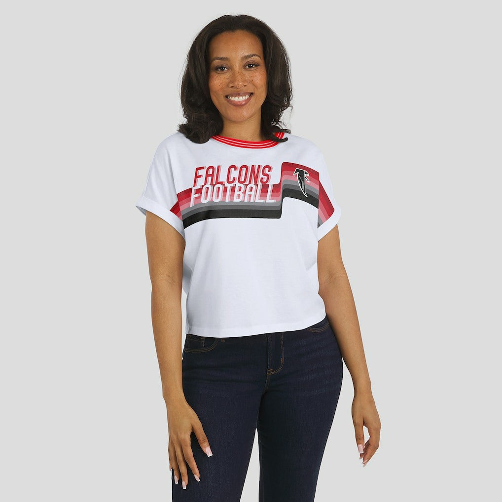 Atlanta Falcons WEAR by Erin Andrews Women's Cropped Center Stripe Dolman T-Shirt White