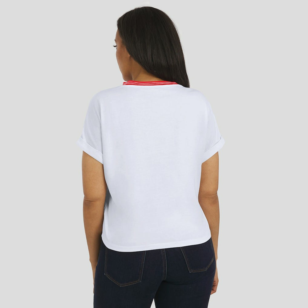 Atlanta Falcons WEAR by Erin Andrews Women's Cropped Center Stripe Dolman T-Shirt White