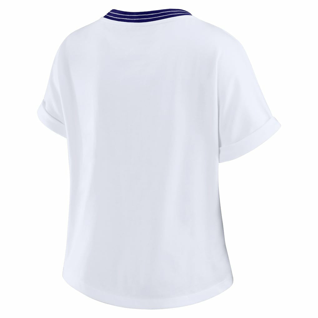 Baltimore Ravens WEAR by Erin Andrews Women's Cropped Center Stripe Dolman T-Shirt White