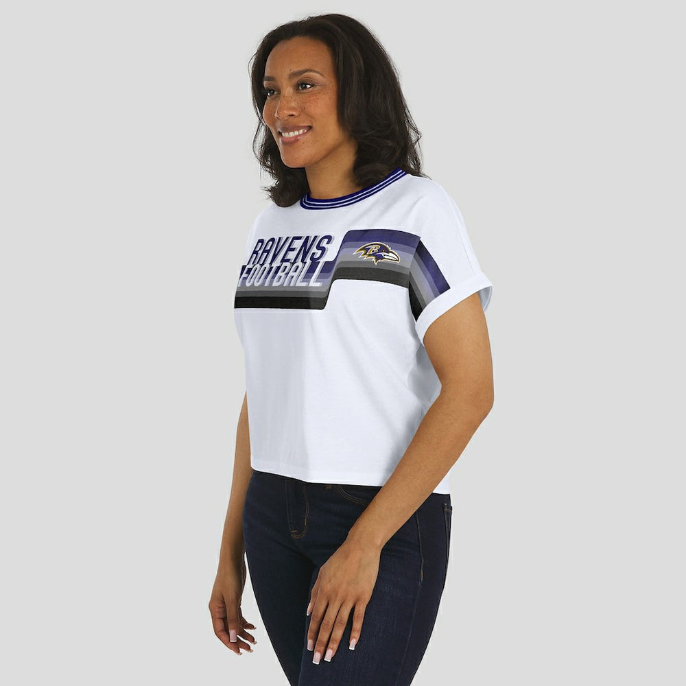 Baltimore Ravens WEAR by Erin Andrews Women's Cropped Center Stripe Dolman T-Shirt White