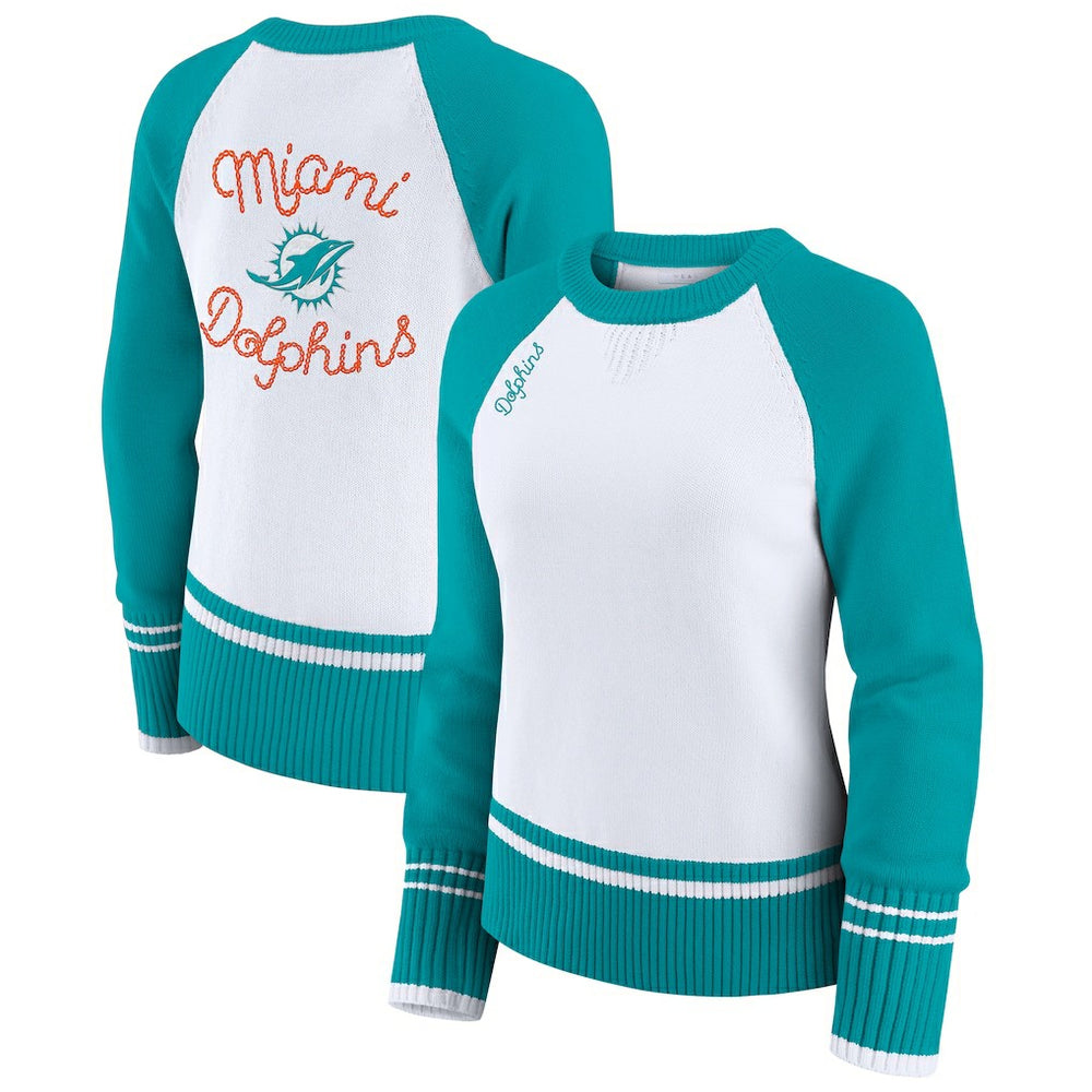 Miami Dolphins WEAR by Erin Andrews Women's Colorblock Raglan Sweater White/Aqua