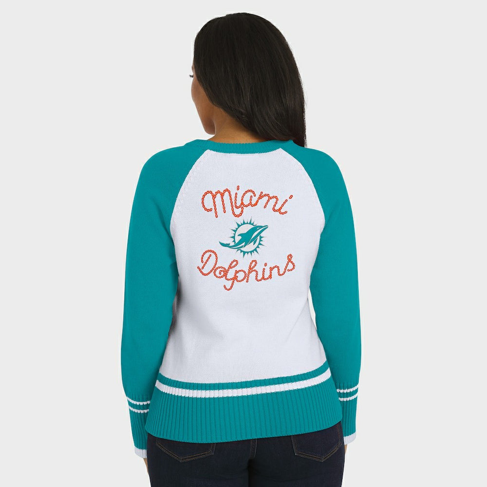 Miami Dolphins WEAR by Erin Andrews Women's Colorblock Raglan Sweater White/Aqua