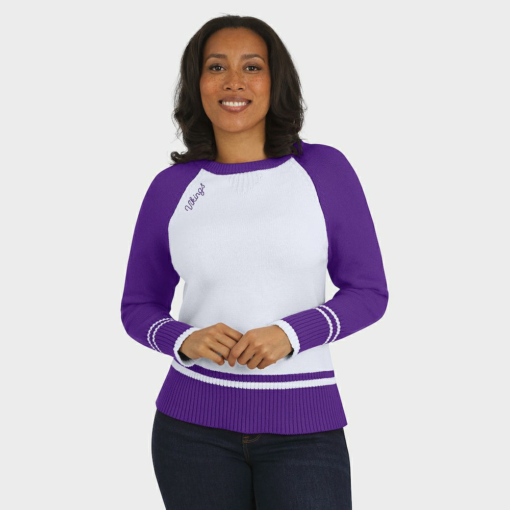 Minnesota Vikings WEAR by Erin Andrews Women's Colorblock Raglan Sweater White/Purple