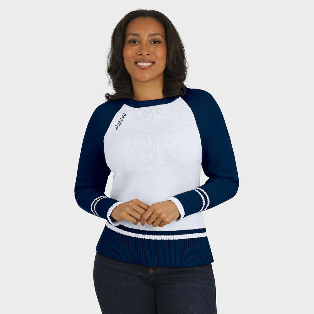 New England Patriots WEAR by Erin Andrews Women's Colorblock Raglan Sweater White/Navy