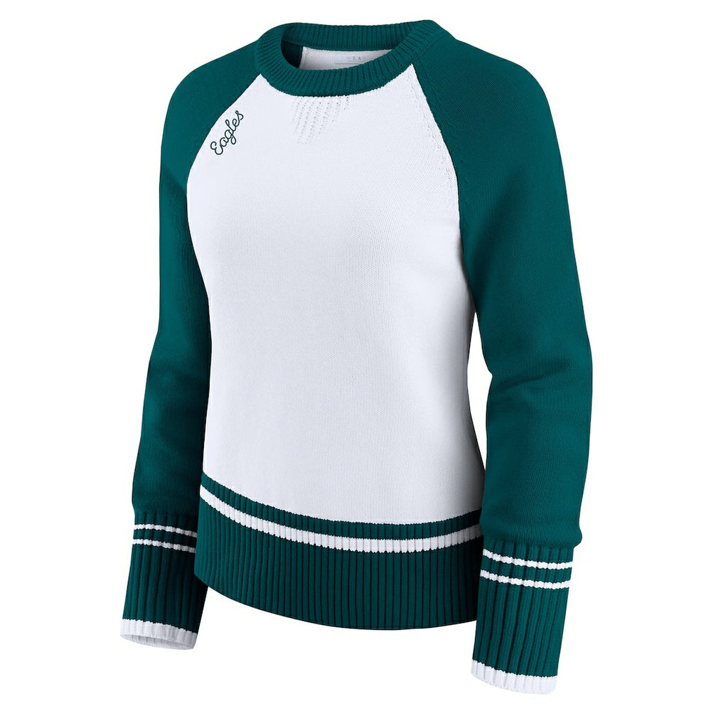 Philadelphia Eagles WEAR by Erin Andrews Women's Colorblock Raglan Sweater White/Midnight Green