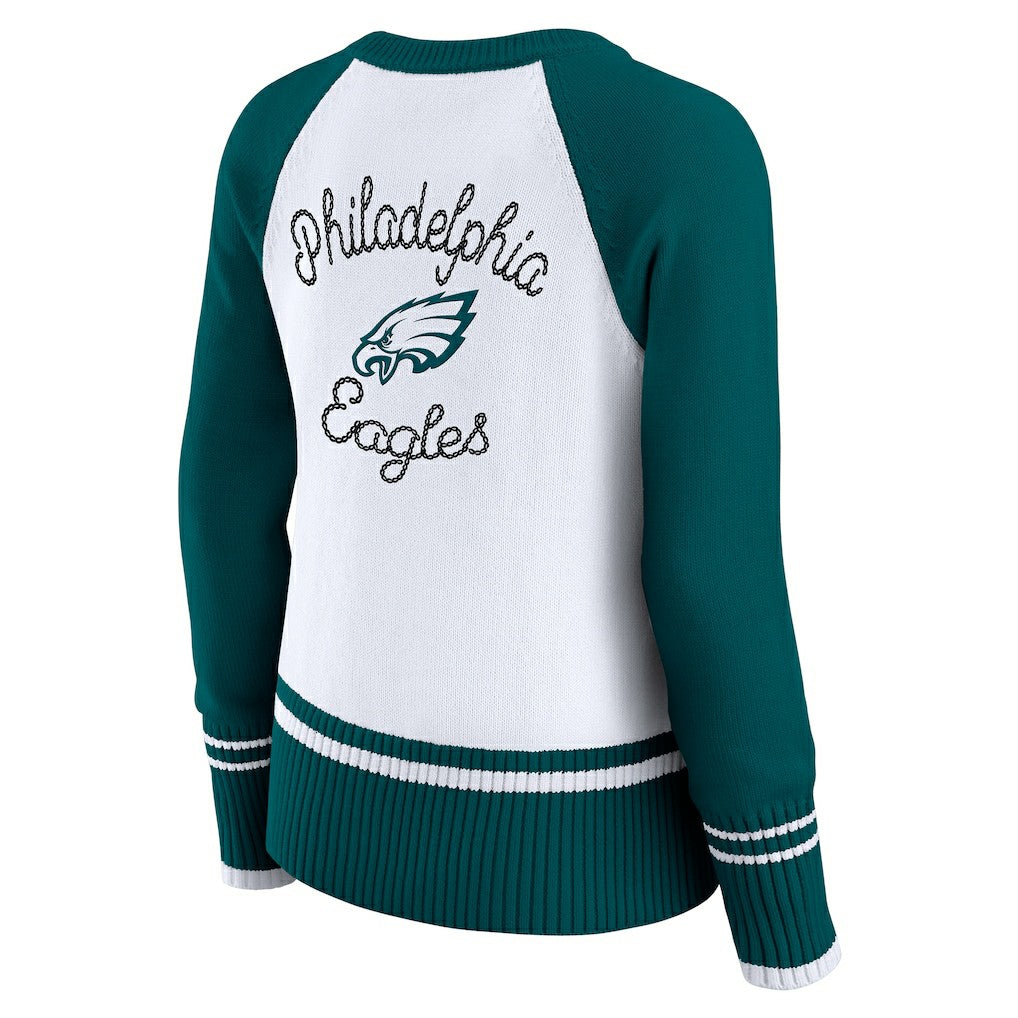 Philadelphia Eagles WEAR by Erin Andrews Women's Colorblock Raglan Sweater White/Midnight Green