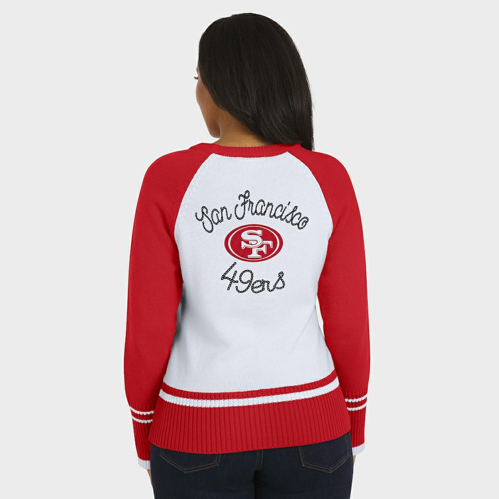 San Francisco 49ers WEAR by Erin Andrews Women's Colorblock Raglan Sweater White/Scarlet