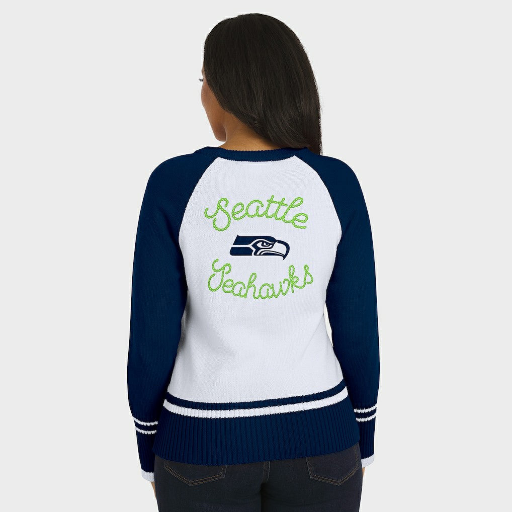 Seattle Seahawks WEAR by Erin Andrews Women's Colorblock Raglan Sweater White/College Navy