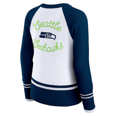 Seattle Seahawks WEAR by Erin Andrews Women's Colorblock Raglan Sweater White/College Navy
