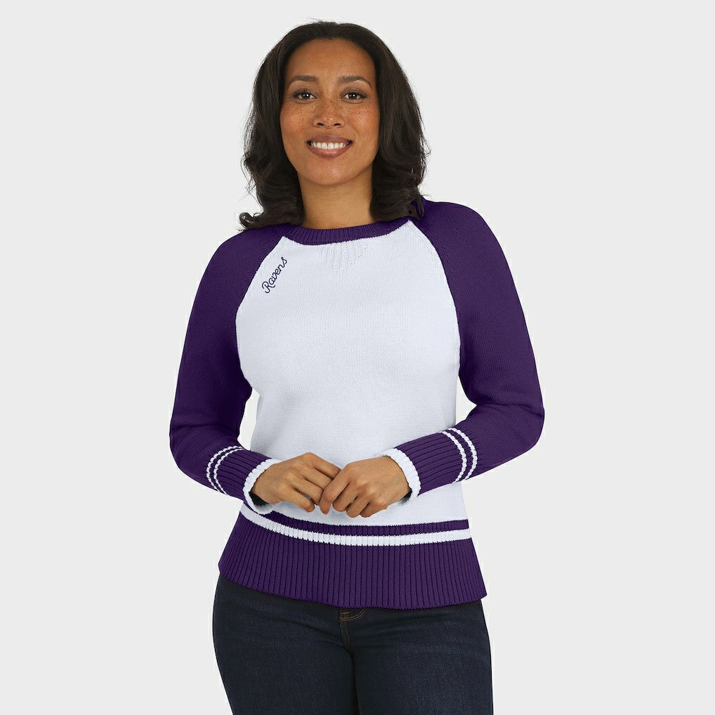Baltimore Ravens WEAR by Erin Andrews Women's Colorblock Raglan Sweater White/Purple