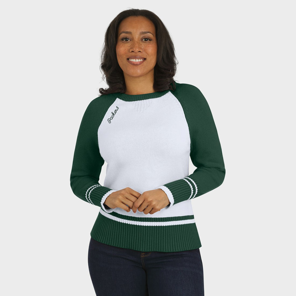 Green Bay Packers WEAR by Erin Andrews Women's Colorblock Raglan Sweater White/Green