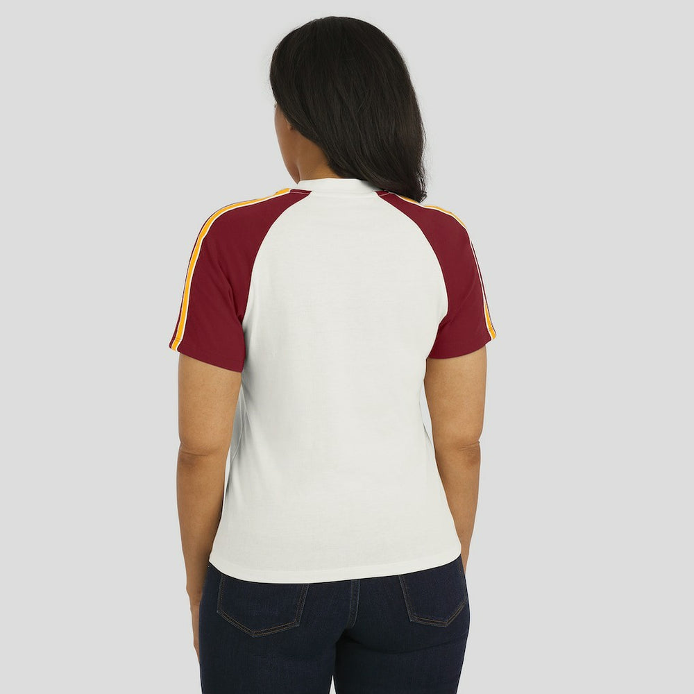 Washington Commanders WEAR by Erin Andrews Women's Sleeve Stripe Distressed Raglan T-Shirt White
