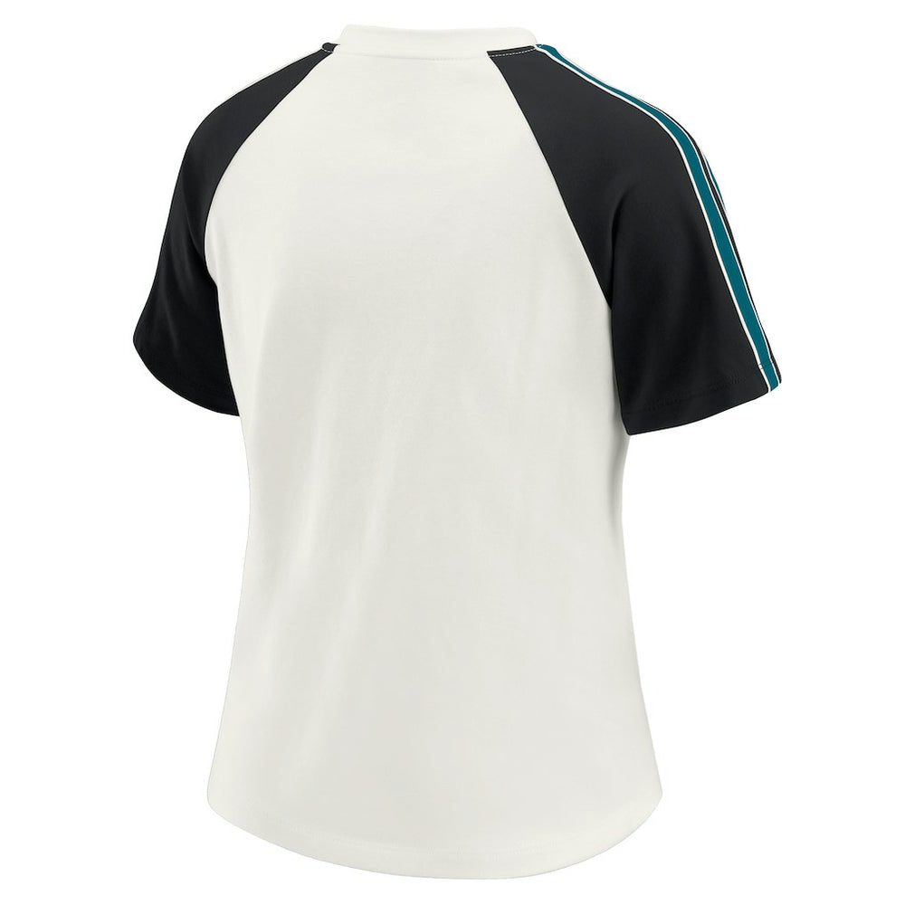 Jacksonville Jaguars WEAR by Erin Andrews Women's Sleeve Stripe Distressed Raglan T-Shirt White