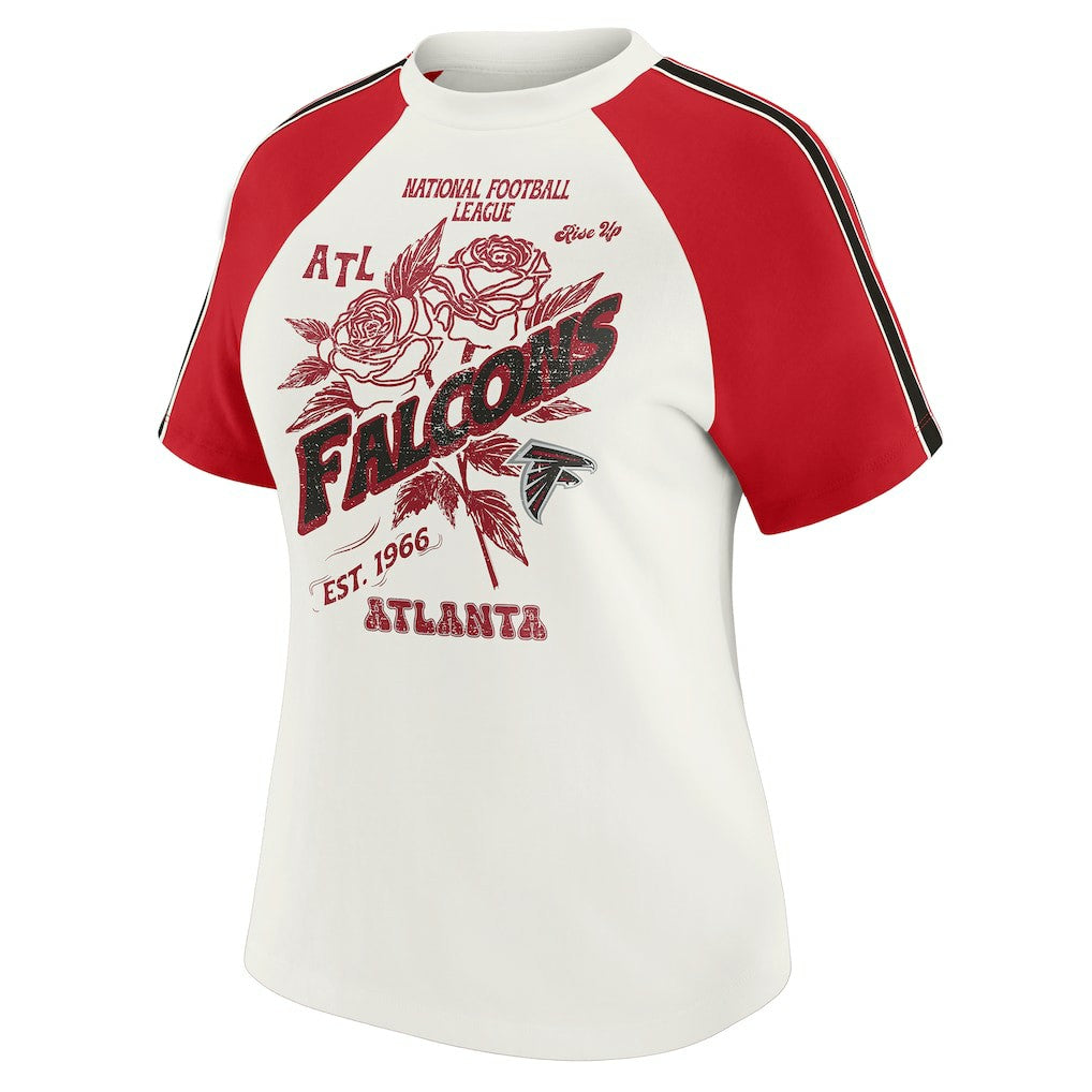 Atlanta Falcons WEAR by Erin Andrews Women's Sleeve Stripe Distressed Raglan T-Shirt White